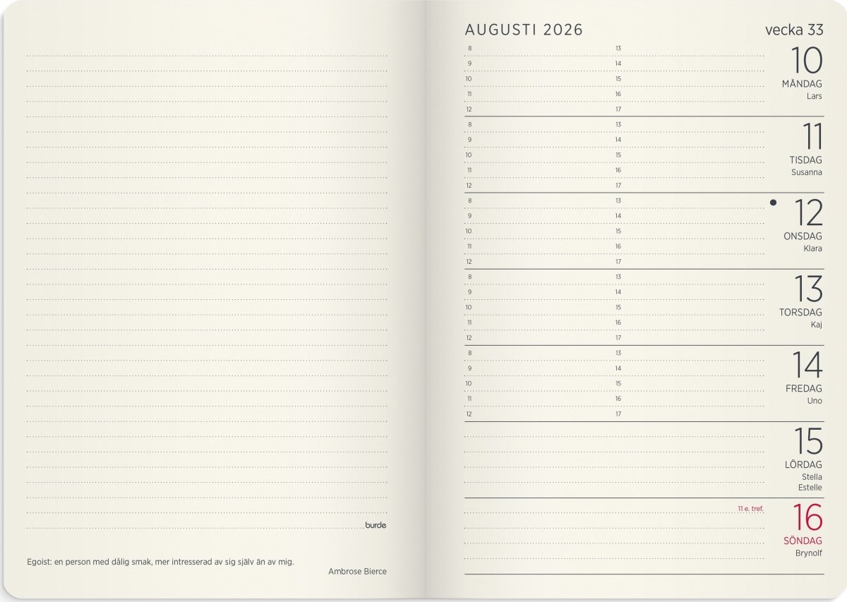 Burde 2026 Liten veckokalender Forma Deluxe brun