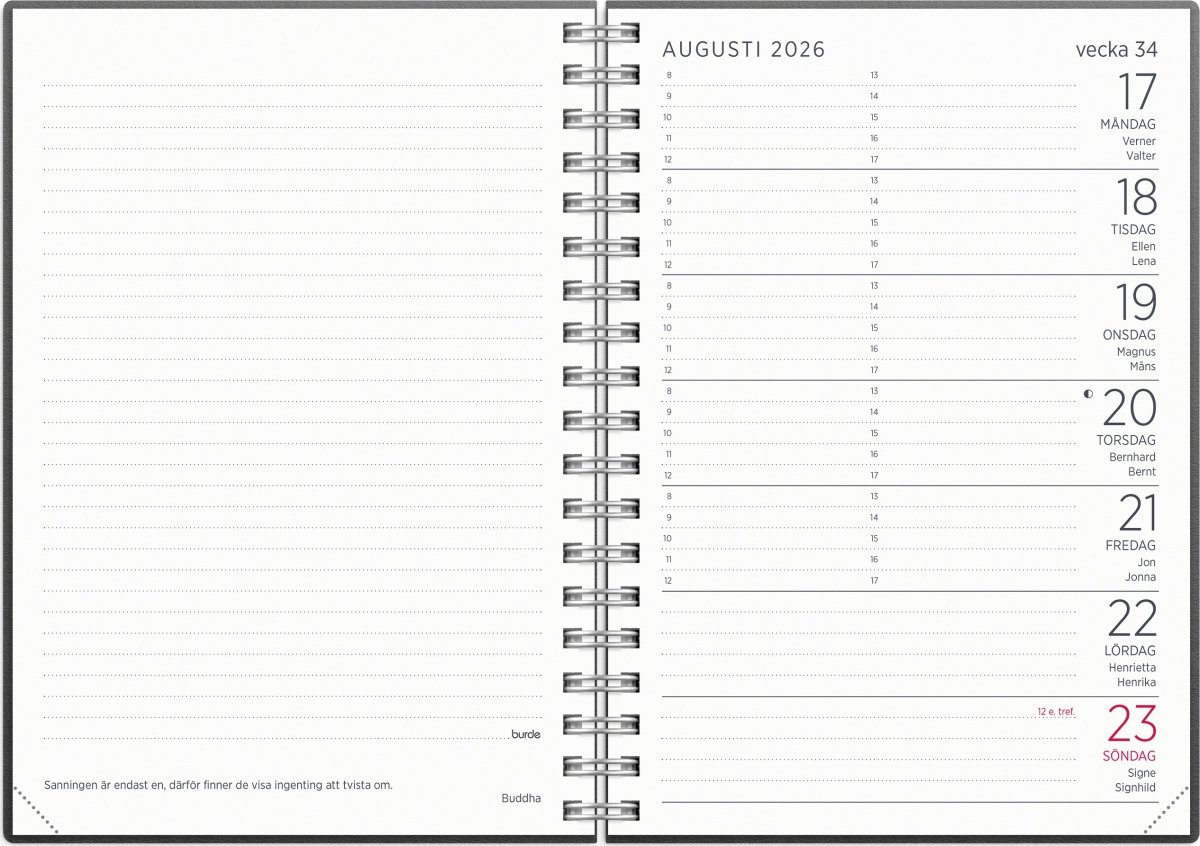 Burde 2026 Kalender, Liten Veckokalender, Refill