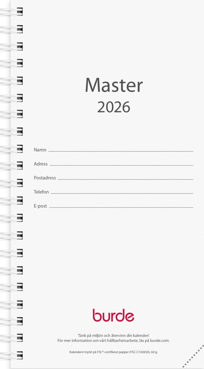 Burde 2026 Kalender, Master Refill