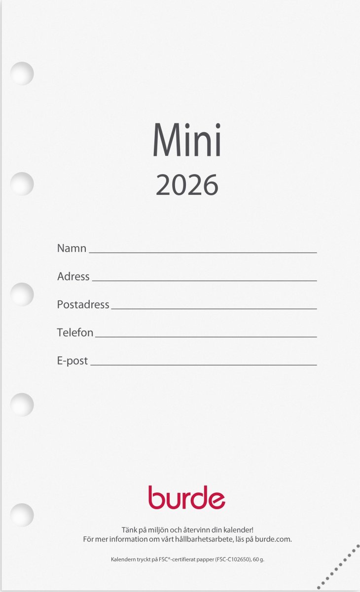 Burde 2026 Kalendersats, Mini