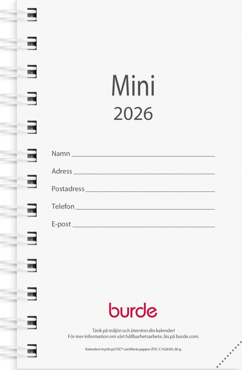 Burde 2026 Kalender, Mini, Refill