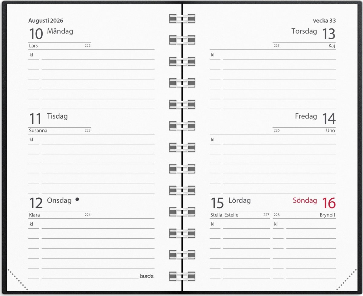 Burde 2026 Kalender Mini, Plast, Svart