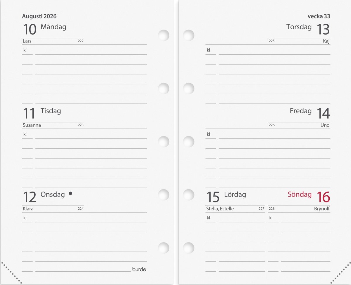Burde 2026 Mini Systemkalender, Skinn, Svart