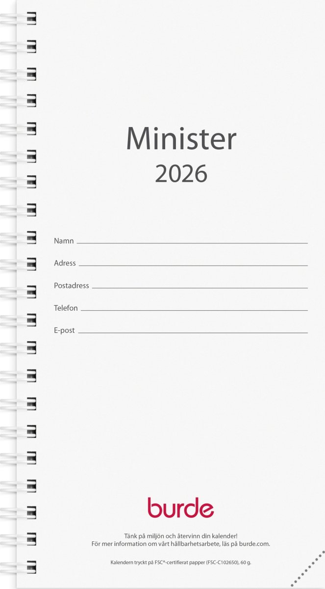 Burde 2026 Kalender, Minister Refill