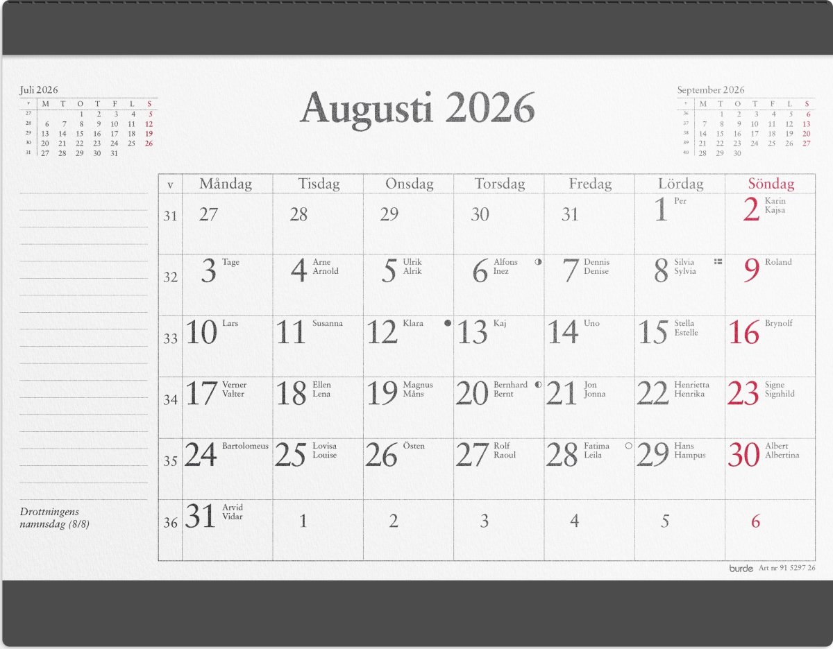 Burde 2026 Musmatta Månadsblock