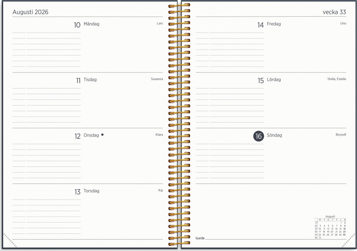 Burde 2026 Kalender Organizer & Notes