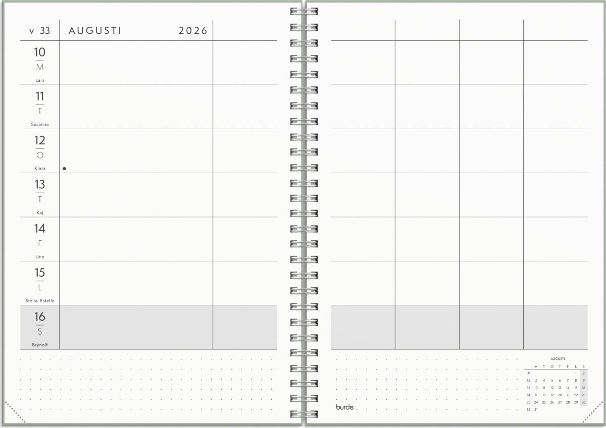 Burde 2026 Kalender, Plan More