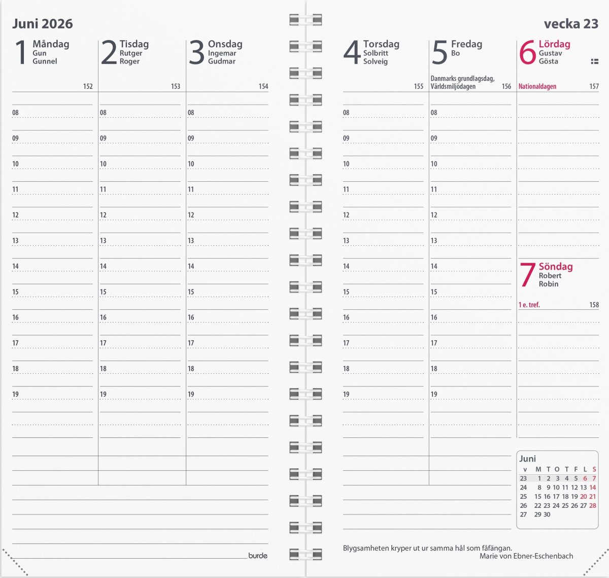 Burde 2026 Planner kalendersats Interplano II