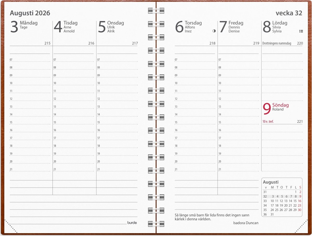 Burde 2026 Kalender Prestige, Konstläder, Cognac
