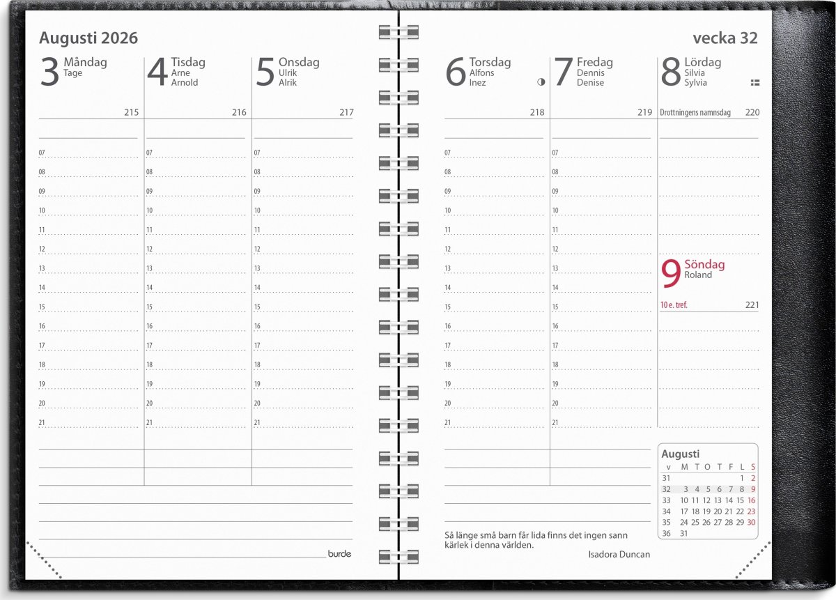 Burde 2026 Kalender Prestige de Luxe, Skinn, Svart