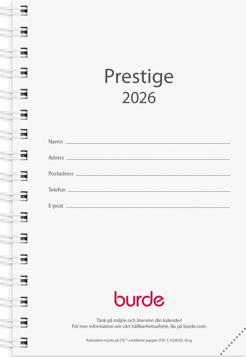 Burde 2026 Kalender Prestige, Refill