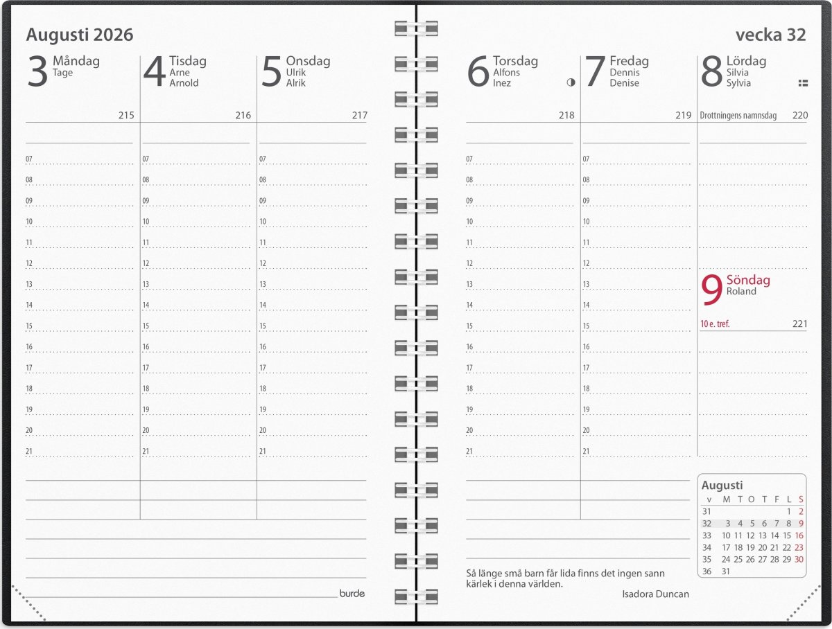 Burde 2026 Kalender Prestige, Plast, Svart