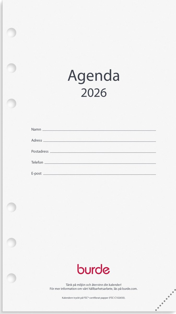 Burde 2026 Regent Kalendersats Regent, Agenda