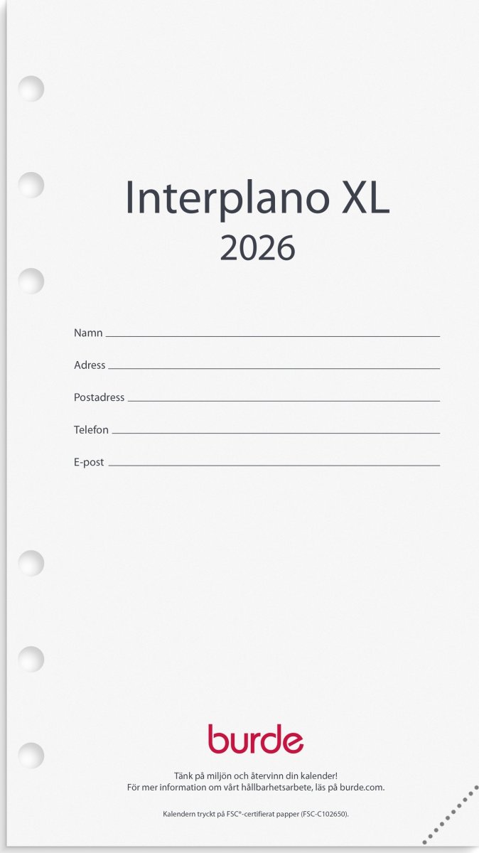 Burde 2026 Regent Kalendersats Xl, Interplano