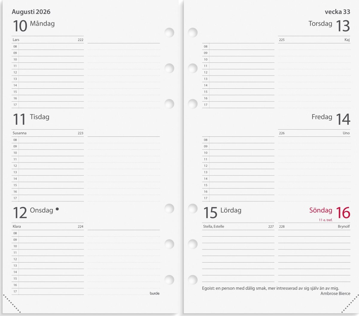 Burde 2026 Systemkalender Regent, Konstläder Svart