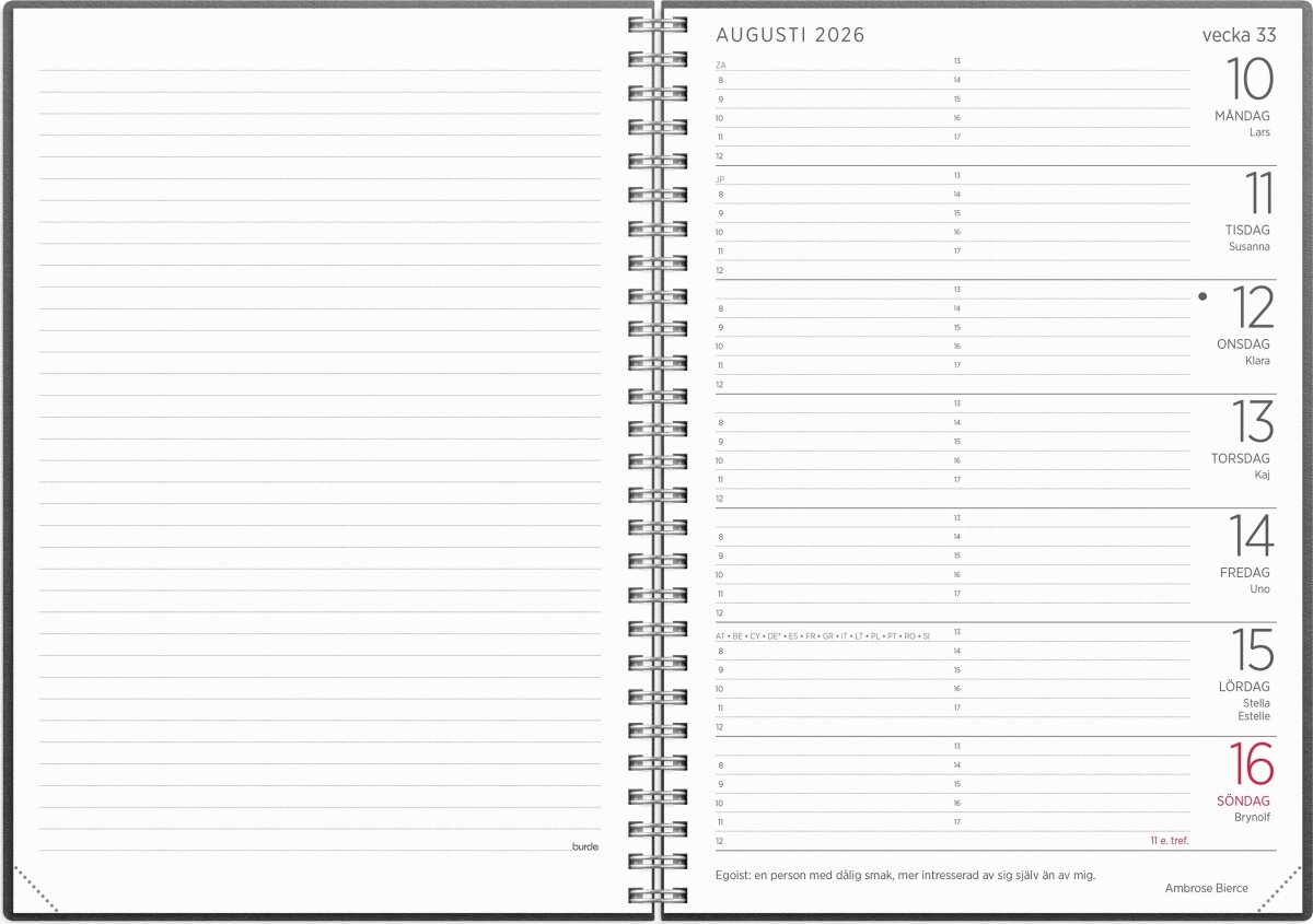Burde 2026 Stor Veckokalender, Eco Line