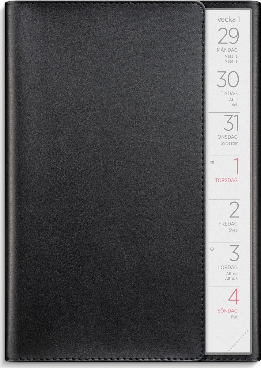 Burde 2026 Stor Veckokalender, Konstläder, Svart