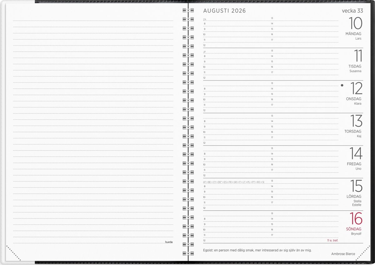 Burde 2026 Stor Veckokalender, Plast, Svart