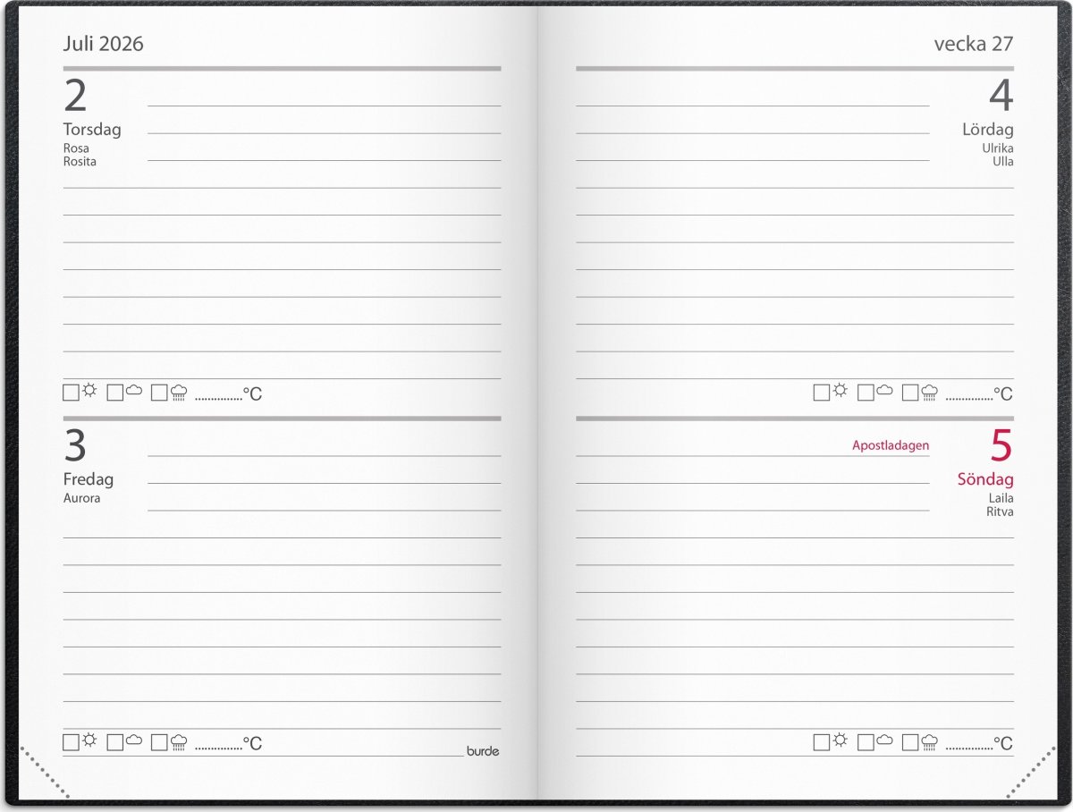 Burde 2026 Kalender, Stora Fick, Konstläder, Svart