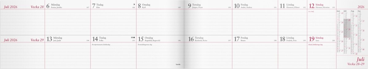 Burde 2026 Kalender, Tvåveckors Plankalender