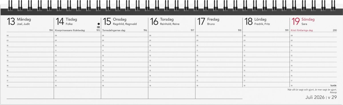 Burde 2026 Kalender, Veckoalmanackan Elegant
