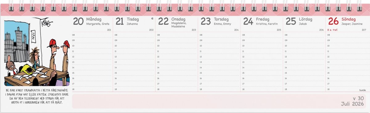 Burde 2026 Kalender, Veckoalmanackan Humor