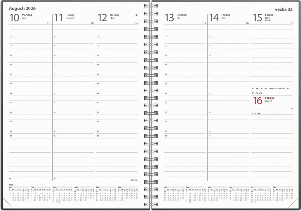 Burde 2026 Kalender Weekly A5 Refill