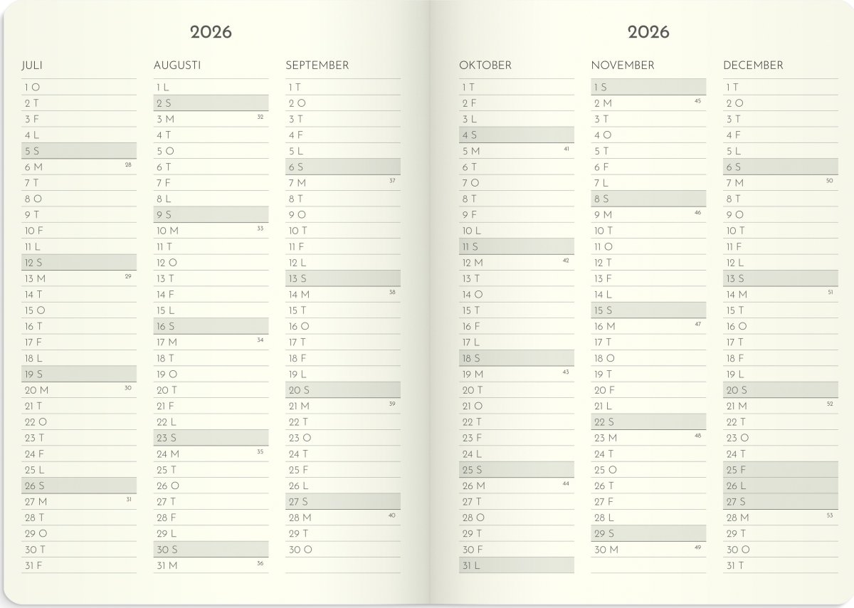 Burde 2026 Kalender Weekly Deluxe