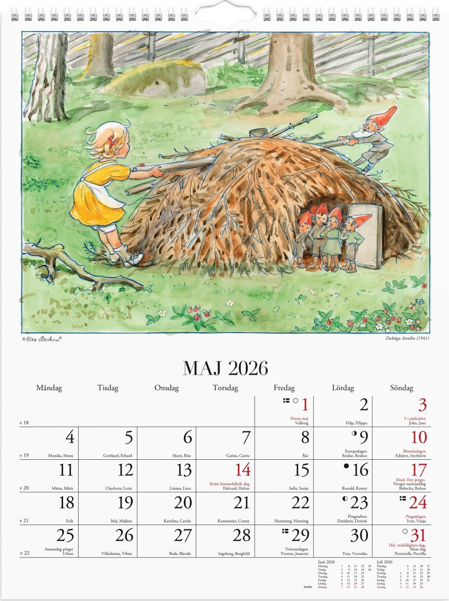 Burde 2026 Väggkalender, Elsa Beskow