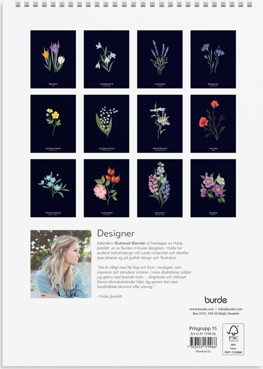 Burde 2026 Väggkalender Illustrerad Blomster