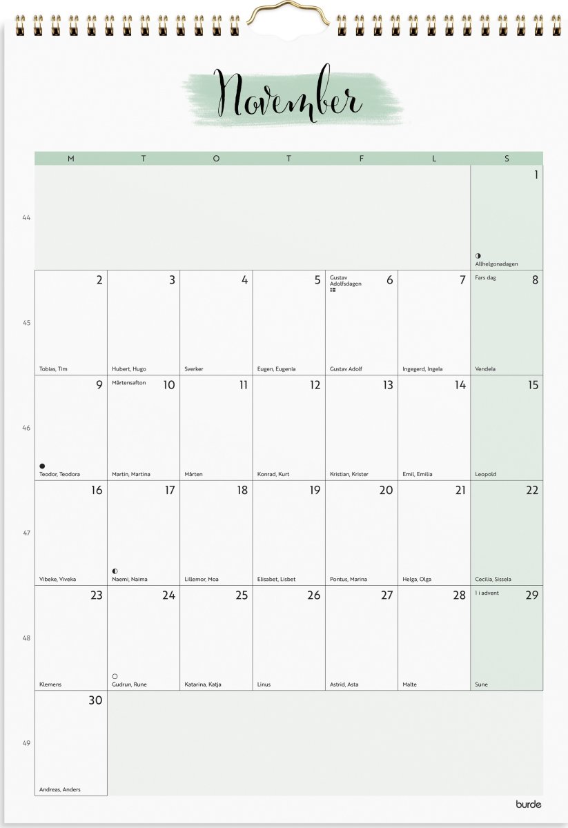 Burde 2026 Väggkalender, Life Organizer