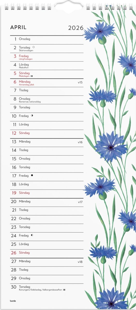 Burde 2026 Väggkalender, Lilla Blomsterkalendern