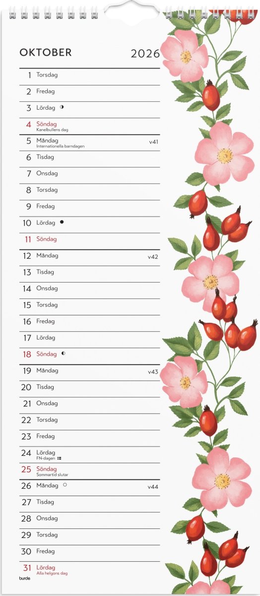 Burde 2026 Väggkalender, Lilla Blomsterkalendern