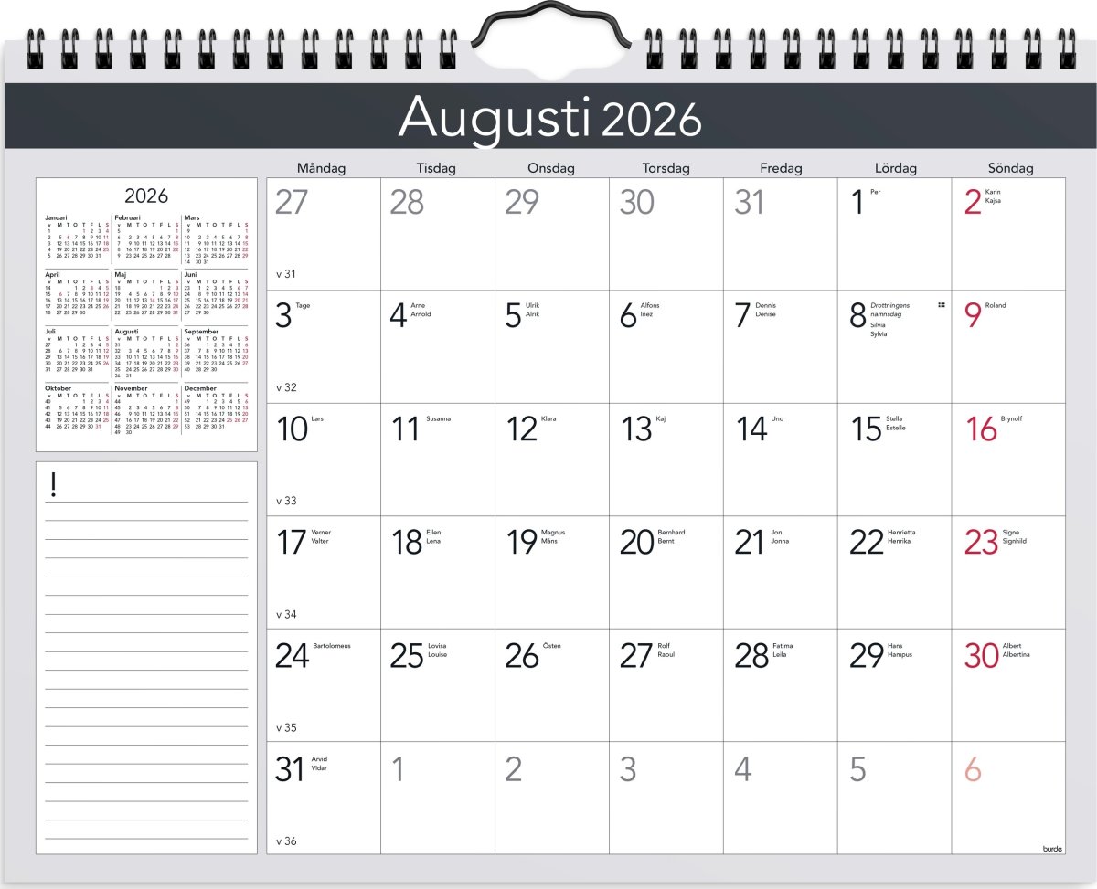 Burde 2026 Väggkalender, Miljökalendern Elegant