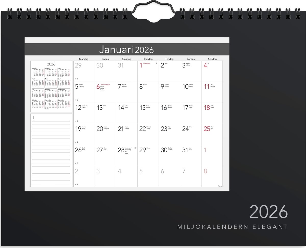 Burde 2026 Väggkalender, Miljökalendern Elegant