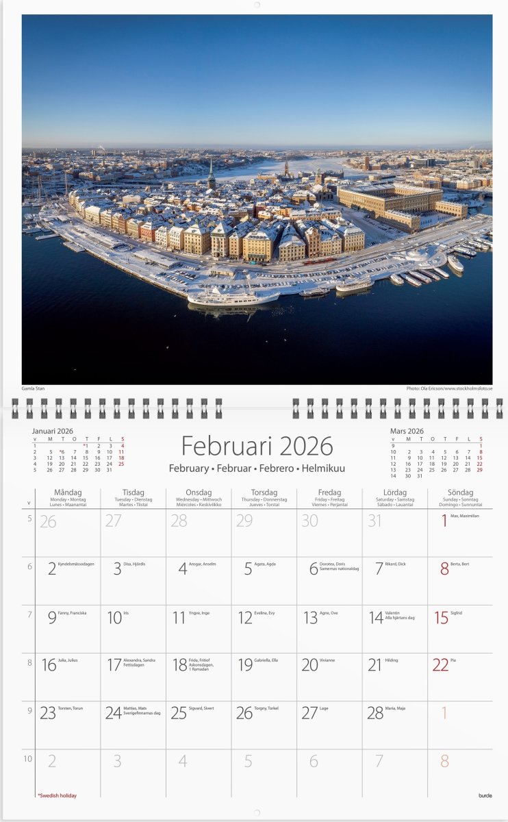 Burde 2026 Väggkalender, Stockholm