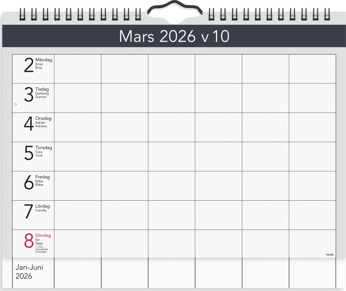 Burde 2026 Väggagenda A4