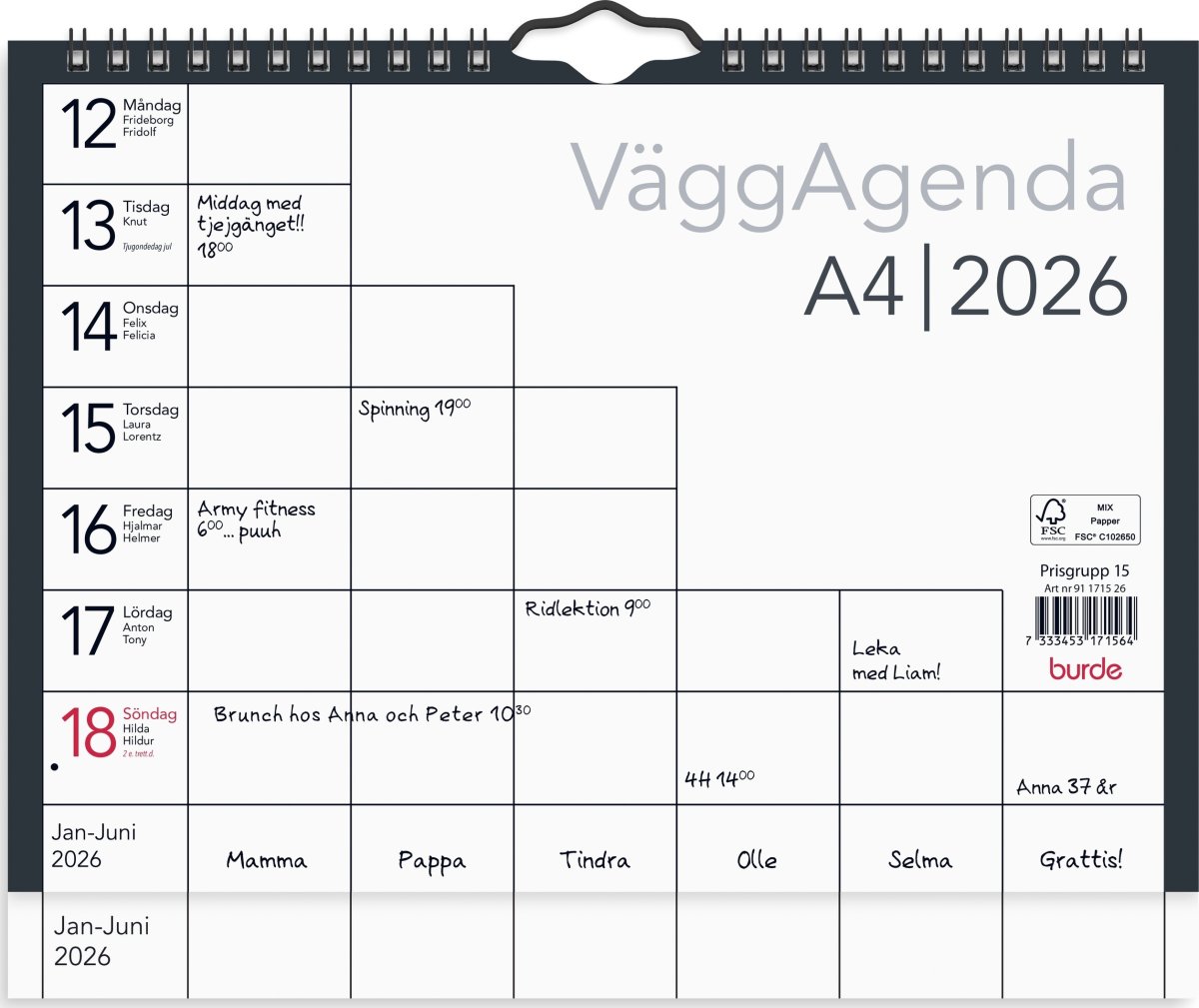 Burde 2026 Väggagenda A4