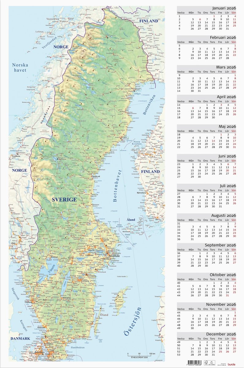 Burde 2026 Väggblad Sverigekarta