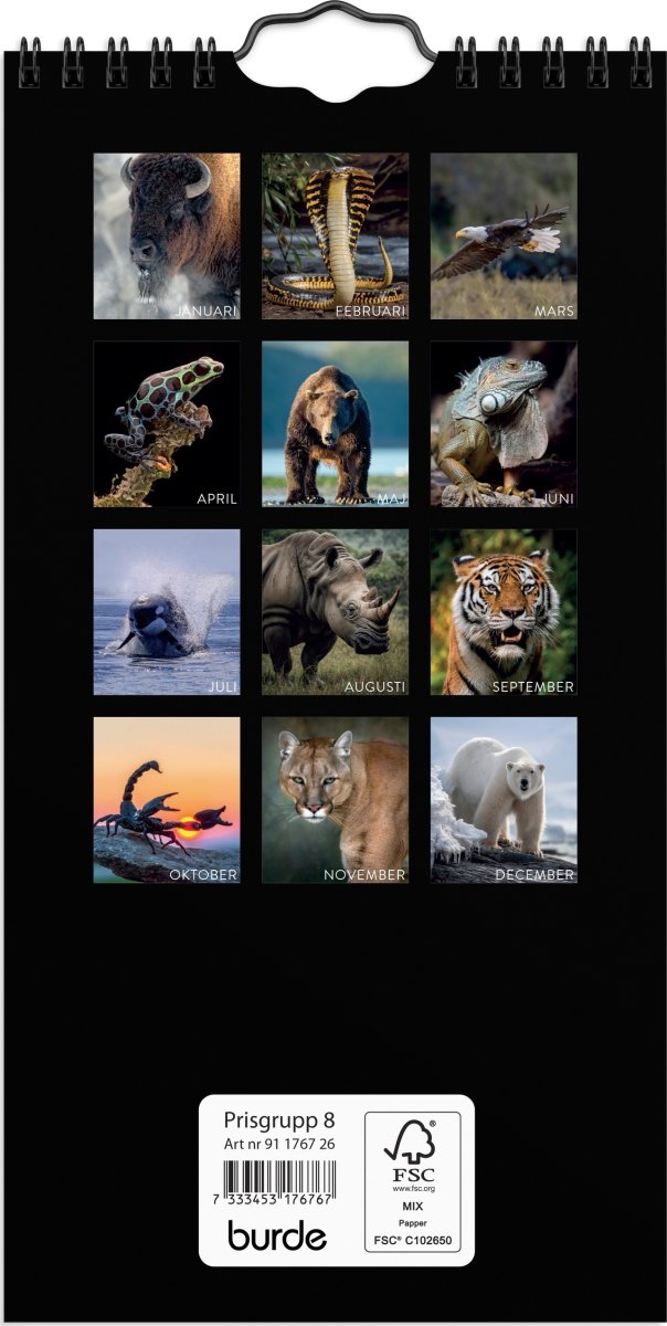 Burde 2026 Väggkalender. Wild Animals