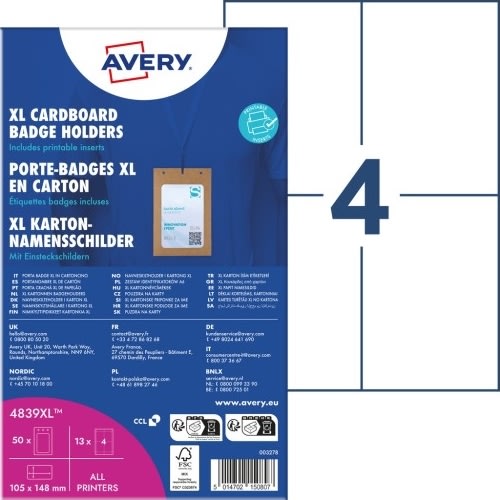 Avery 4839XL Namnskyltshållare XL i kartong