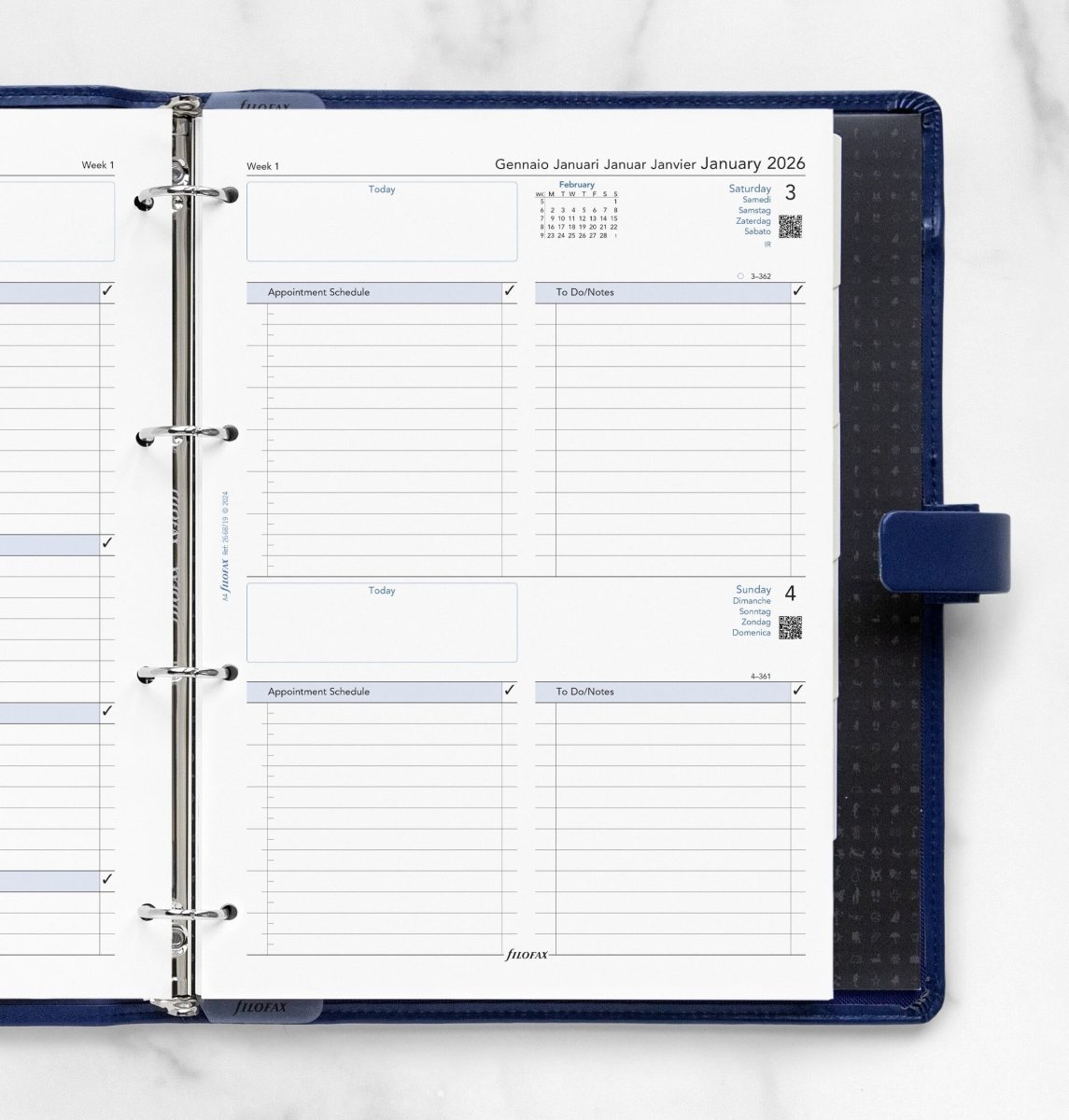 Filofax 2026 Refill | A4 | Dag | 5 språk