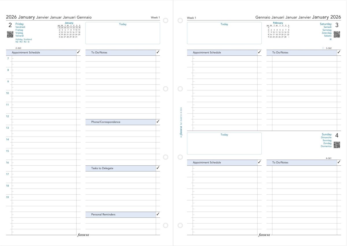 Filofax 2026 Refill | A4 | Dag | 5 språk