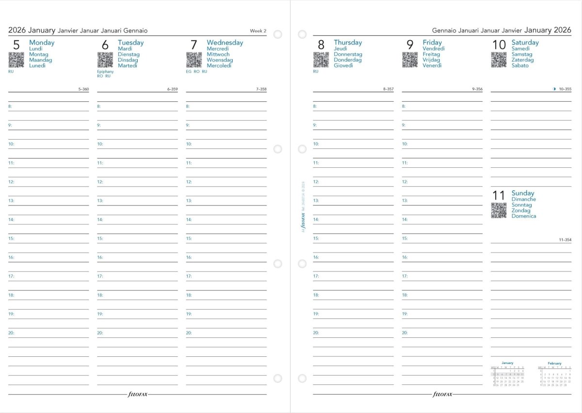 Filofax 2026 Refill | A4 | Vecka | 5 språk