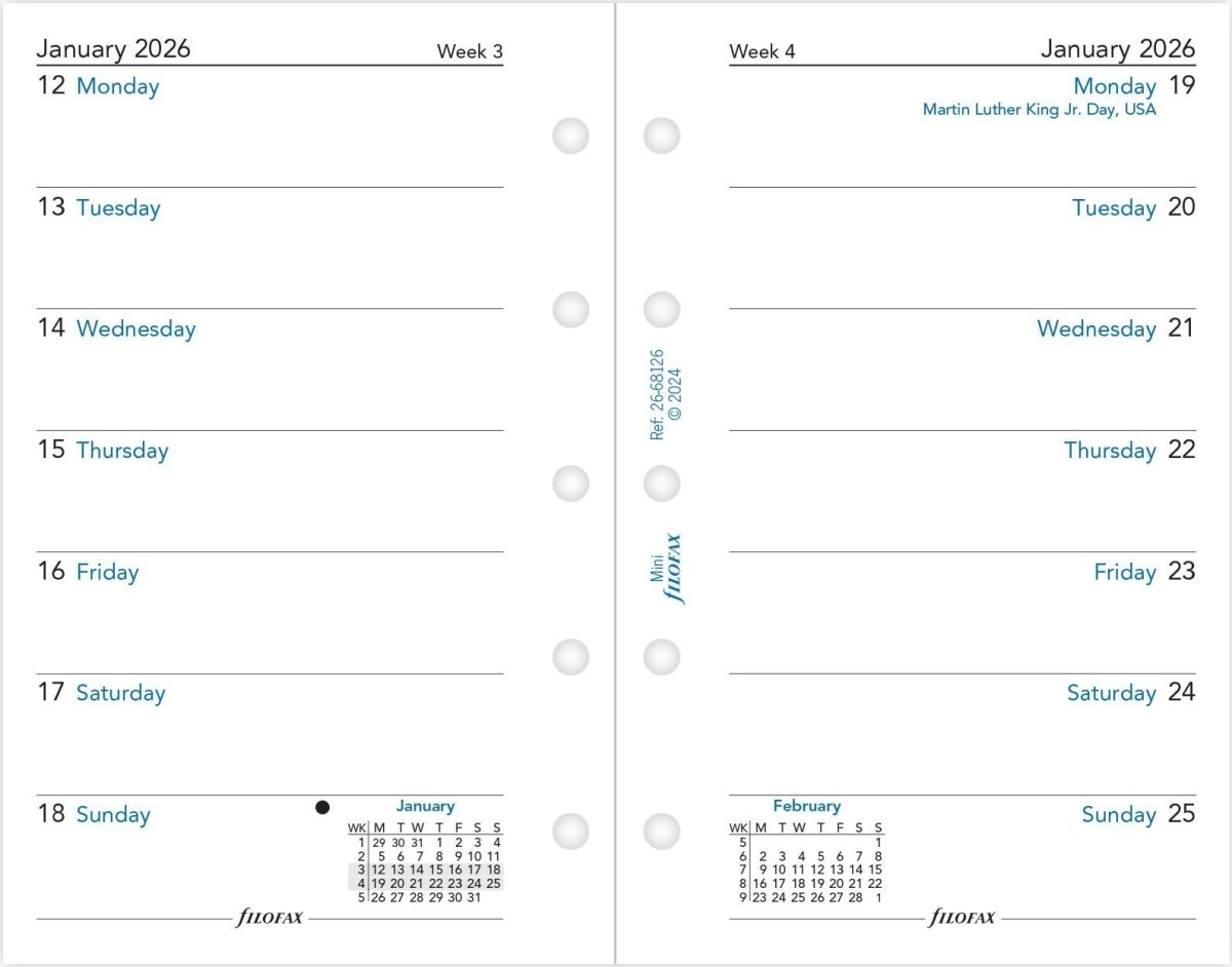 Filofax 2026 Refill | Mini | Vecka | Engelsk