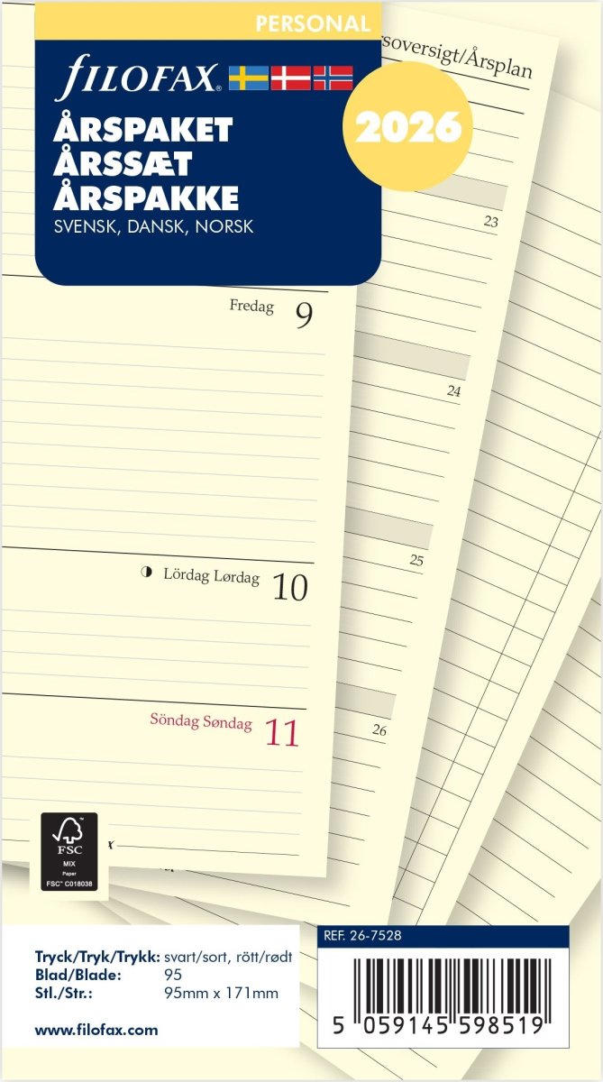 Filofax 2026 Refill | Personal | Årspaket