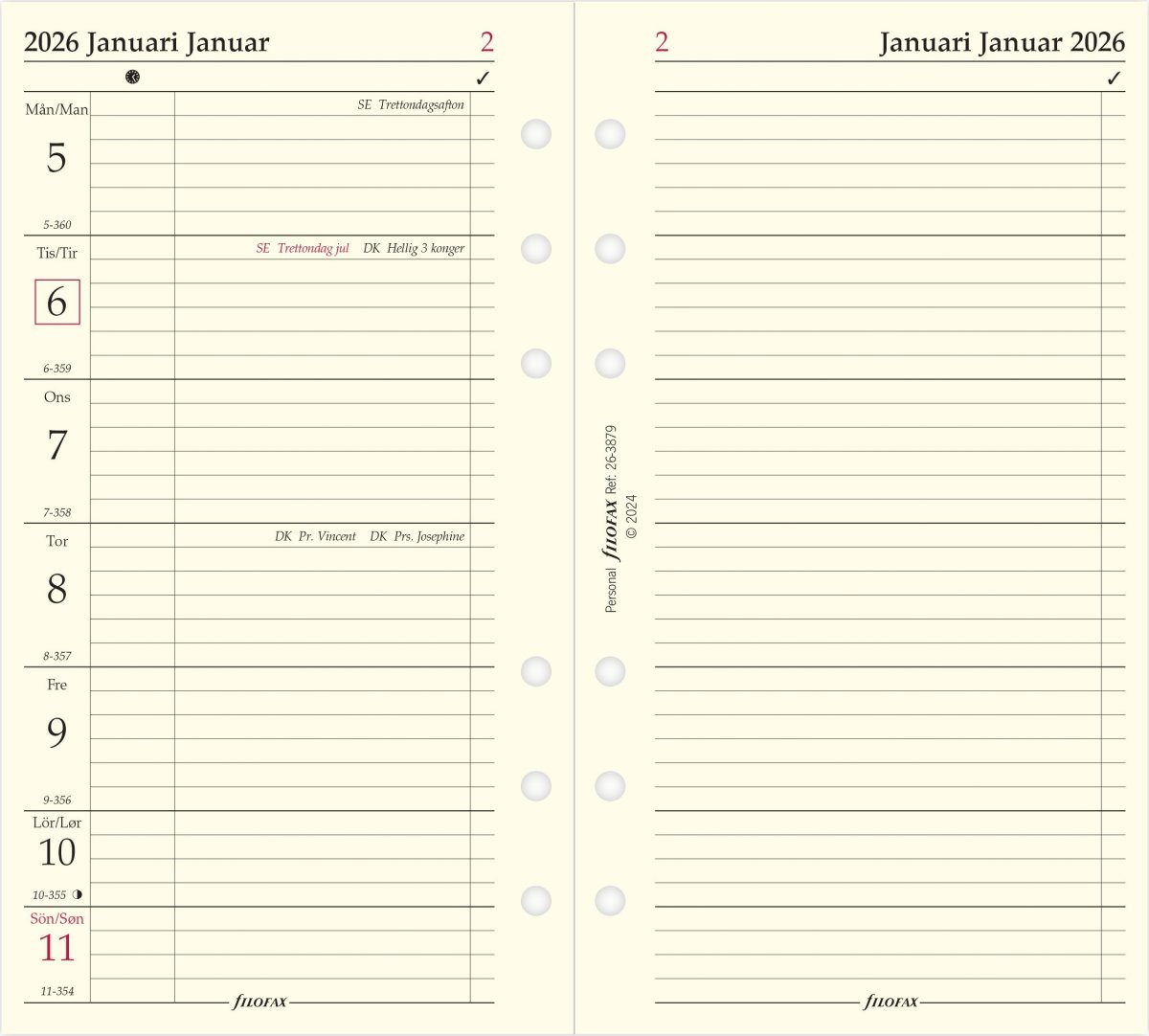 Filofax 2026 Refill | Personal | Vecka+Anteckning