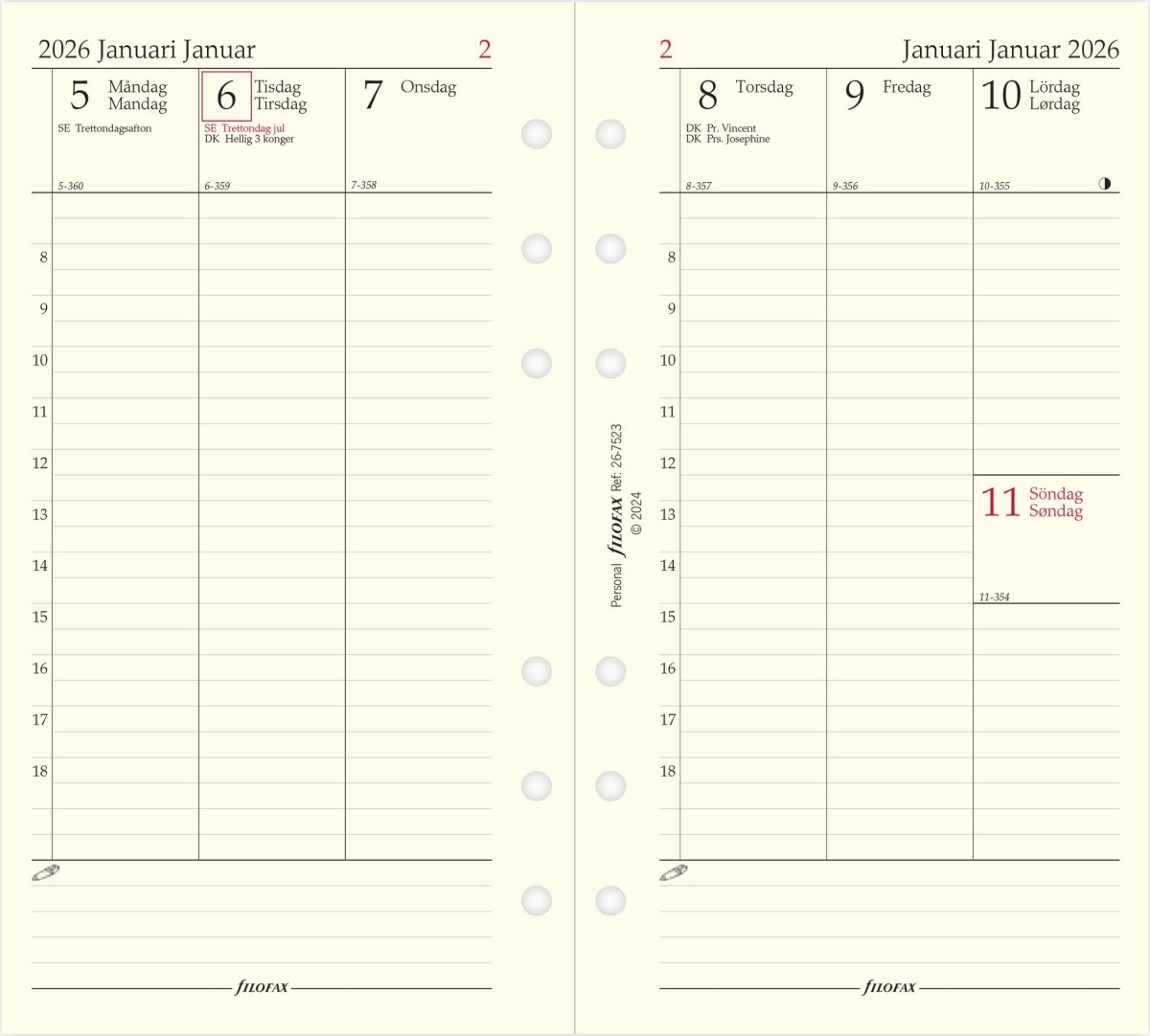 Filofax 2026 Refill | Personal | Vecka | Högformat