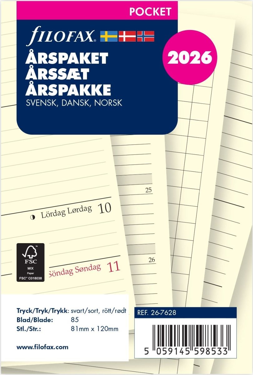 Filofax 2026 Refill | Pocket | Årspaket