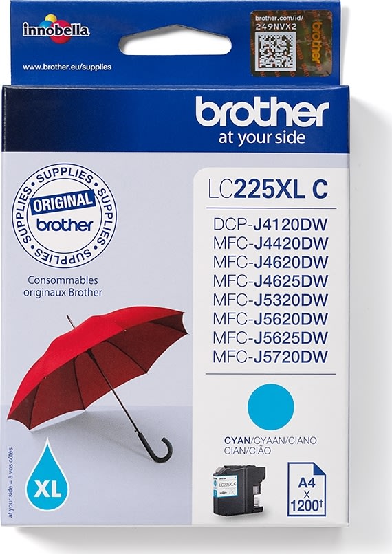 Brother LC225XLC bläckpatron, cyan, 1200 s